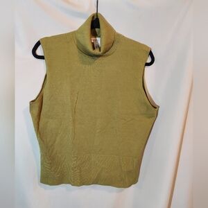 Pursuits Ltd. Olive Green Silk Blend Sleeveless Classic Turtleneck Sweater - XL